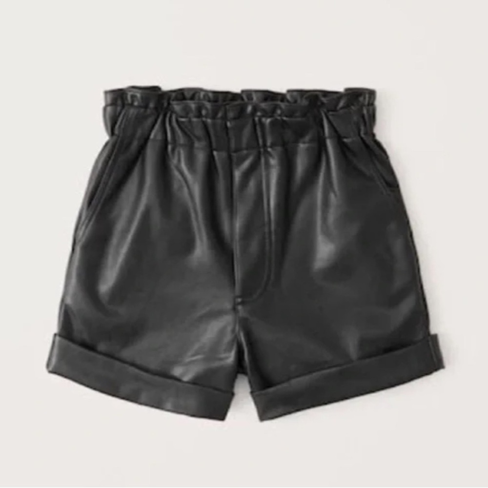 Abercrombie & Fitch Black High Waist Paper Bag Faux Leather Shorts